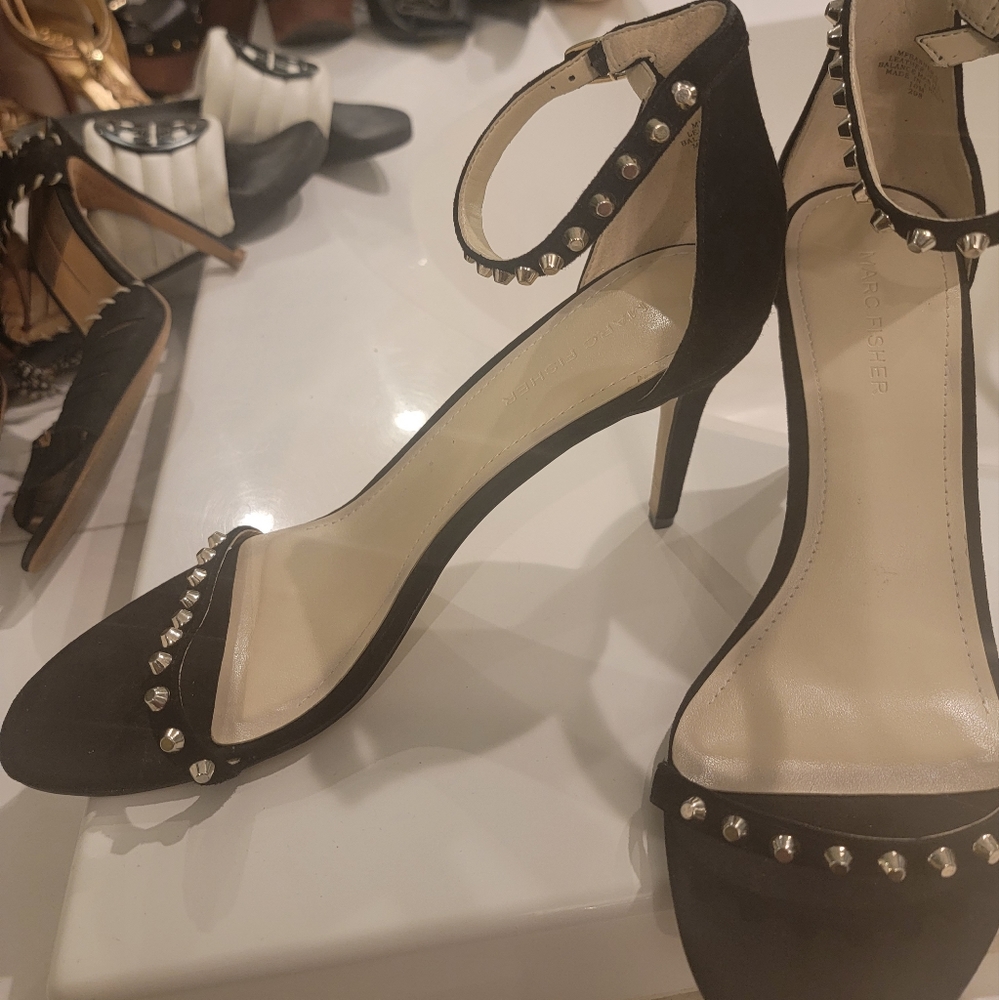 Black Marc Fisher Suede Heels with Studs